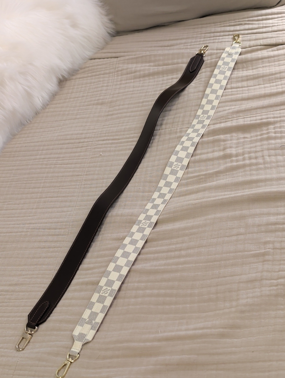Detachable Checkered and Dark Brown Bag Straps - Versatile Replacement Strap